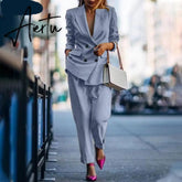 Aiertu Fashion Women's Business Suits Autumn OL Long Sleeve Blazer and High Waist Pants Casual Solid Oversized Sreetwear Aiertu