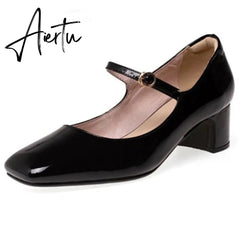 Aiertu Fashion Women's Shoes Mary Jane Style Ladies Shoes Low Heel Shallow Mouth Round Toe Solid Color Women's Shoes Party Shoes Aiertu
