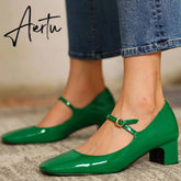 Aiertu Fashion Women's Shoes Mary Jane Style Ladies Shoes Low Heel Shallow Mouth Round Toe Solid Color Women's Shoes Party Shoes Aiertu