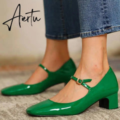 Aiertu Fashion Women's Shoes Mary Jane Style Ladies Shoes Low Heel Shallow Mouth Round Toe Solid Color Women's Shoes Party Shoes Aiertu
