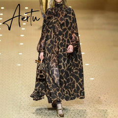 Aiertu Female Cardigan Coat O Neck Cloak Sleeve Print Leopard Maxi Cloaks For Women Autumn Vintage Fashion Aiertu