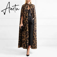 Aiertu Female Cardigan Coat O Neck Cloak Sleeve Print Leopard Maxi Cloaks For Women Autumn Vintage Fashion Aiertu