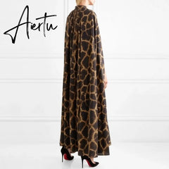 Aiertu Female Cardigan Coat O Neck Cloak Sleeve Print Leopard Maxi Cloaks For Women Autumn Vintage Fashion Aiertu