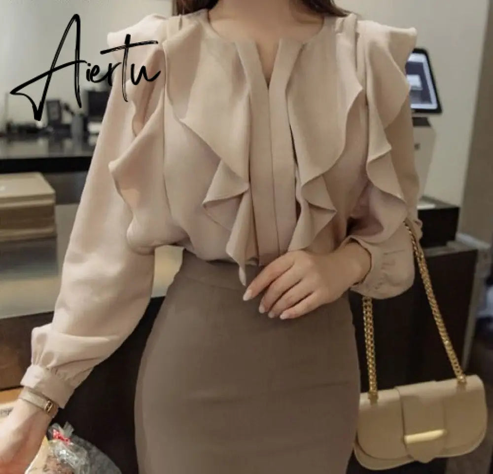 Aiertu Female Fashion Korea Chic Tops Blusas Women Long Sleeve Elegant Basic Wear Office Lady Work Bow Tie Shirt Blouses Aiertu
