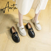 Aiertu Female Penny Shoes Spring New Genuine Leather Ladies Lazy Shoes Student Platform Slip-On Loafers For Women Aiertu