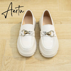 Aiertu Female Penny Shoes Spring New Genuine Leather Ladies Lazy Shoes Student Platform Slip-On Loafers For Women Aiertu