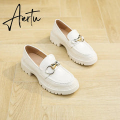 Aiertu Female Penny Shoes Spring New Genuine Leather Ladies Lazy Shoes Student Platform Slip-On Loafers For Women Aiertu