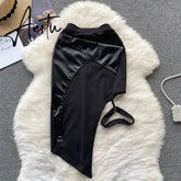 Aiertu Female PU Leather Sexy Skirt Patchwork Elastic Waist Slin Sheath Mini Skirt Streetwear Korean Club Sensual Skirts Aiertu