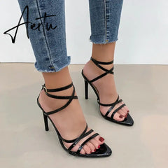 Aiertu Fine High Heels Sandals Footwear Cross-tied Ankle Strap Summer Sandals Shoes Women Female Sexy Shoes Women Party Aiertu