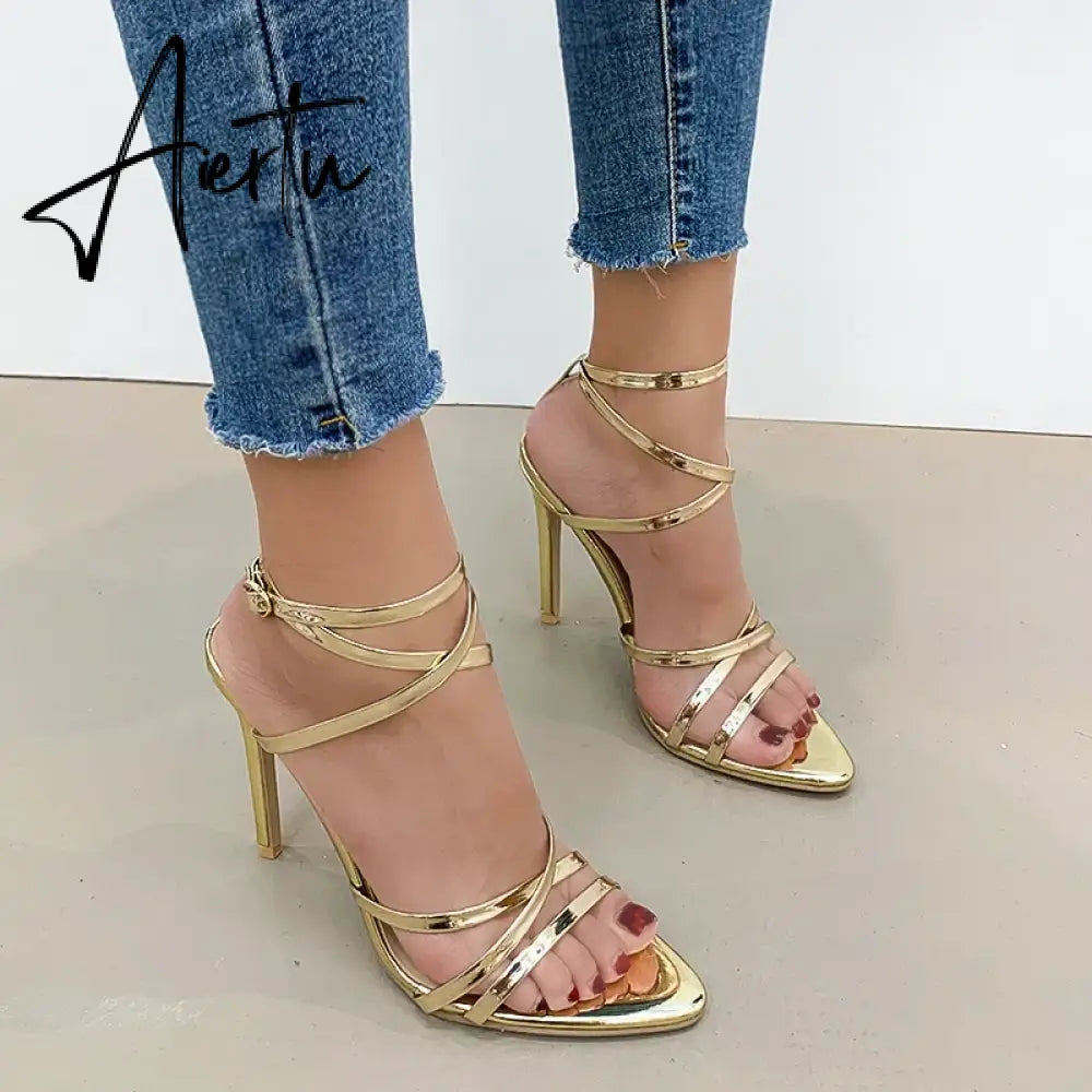 Aiertu Fine High Heels Sandals Footwear Cross-tied Ankle Strap Summer Sandals Shoes Women Female Sexy Shoes Women Party Aiertu
