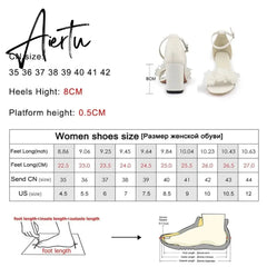 Aiertu Flowers White High Heels Sandals Women New Summer Shoes Women Fashion Buckle Strap Square Heel Open Toe Sandals handmade Aiertu