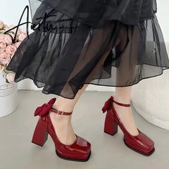 Aiertu French block heel heels women's new autumn winter white vintage mary jane shoes pumps women shoes Aiertu