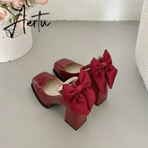 Aiertu French block heel heels women's new autumn winter white vintage mary jane shoes pumps women shoes Aiertu