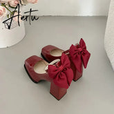 Aiertu French block heel heels women's new autumn winter white vintage mary jane shoes pumps women shoes Aiertu