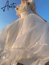 Aiertu French Elegant Princess White Dress Women Sexy Backless Sweet Vintage Lolita Dress Female Korean Casual Long Fairy Dresses Aiertu