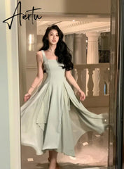 Aiertu French Elegant Ruffles White Midi Dresses Summer New Evening Party Women Clothes Fashion Sundress Birthday Ladies Dresses Aiertu
