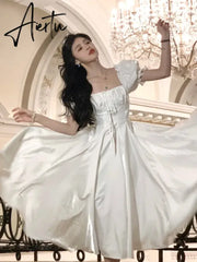 Aiertu French Elegant White Wedding Party Dress Women Vintage Burgundy Romantic Prom Vestidos Summer Korean A-line Graduation Dresses Aiertu