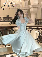 Aiertu French Elegant White Wedding Party Dress Women Vintage Burgundy Romantic Prom Vestidos Summer Korean A-line Graduation Dresses Aiertu