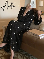 Aiertu French Retro Autumn Chic Women Dress High Waist Slim O-Neck Woman Dress Black Fashion Street Long-Sleeved Dresses Female Aiertu