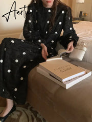 Aiertu French Retro Autumn Chic Women Dress High Waist Slim O-Neck Woman Dress Black Fashion Street Long-Sleeved Dresses Female Aiertu