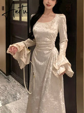 Aiertu French Vintage Dress Women Summer Long Sleeve Elegant Party Midi Dress Female Casual Retro One Piece Dress Casual Aiertu