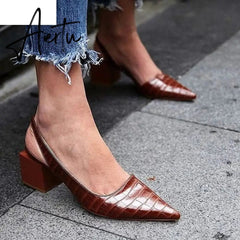 Aiertu Genuien Leather Vintage Pointed Toe Women Shoes Pumps Spring Summer Party Dancing Slingback Heel Sandals Sadalias Femininas Aiertu
