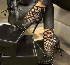 Aiertu Gladiator Roman Sandals Summer Rivet Studded Cut Out Caged Ankle Boots Stiletto High Heel Women Sexy Shoes Pumps Aiertu