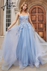 Aiertu Handmade 3D Flower Party Dress Spaghetti Strap A-line Evening Dresses Corset Princess Tulle Prom Dress Aiertu