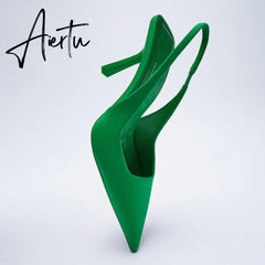 Aiertu High Heels Pointed Toe Lace-Up Shallow Mouth Slip On Women's High-Heeled Shoes Sexy Pump Sandals Ladies Spikes Gold Slip-On Beig Aiertu