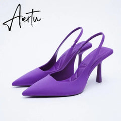 Aiertu High Heels Pointed Toe Lace-Up Shallow Mouth Slip On Women's High-Heeled Shoes Sexy Pump Sandals Ladies Spikes Gold Slip-On Beig Aiertu