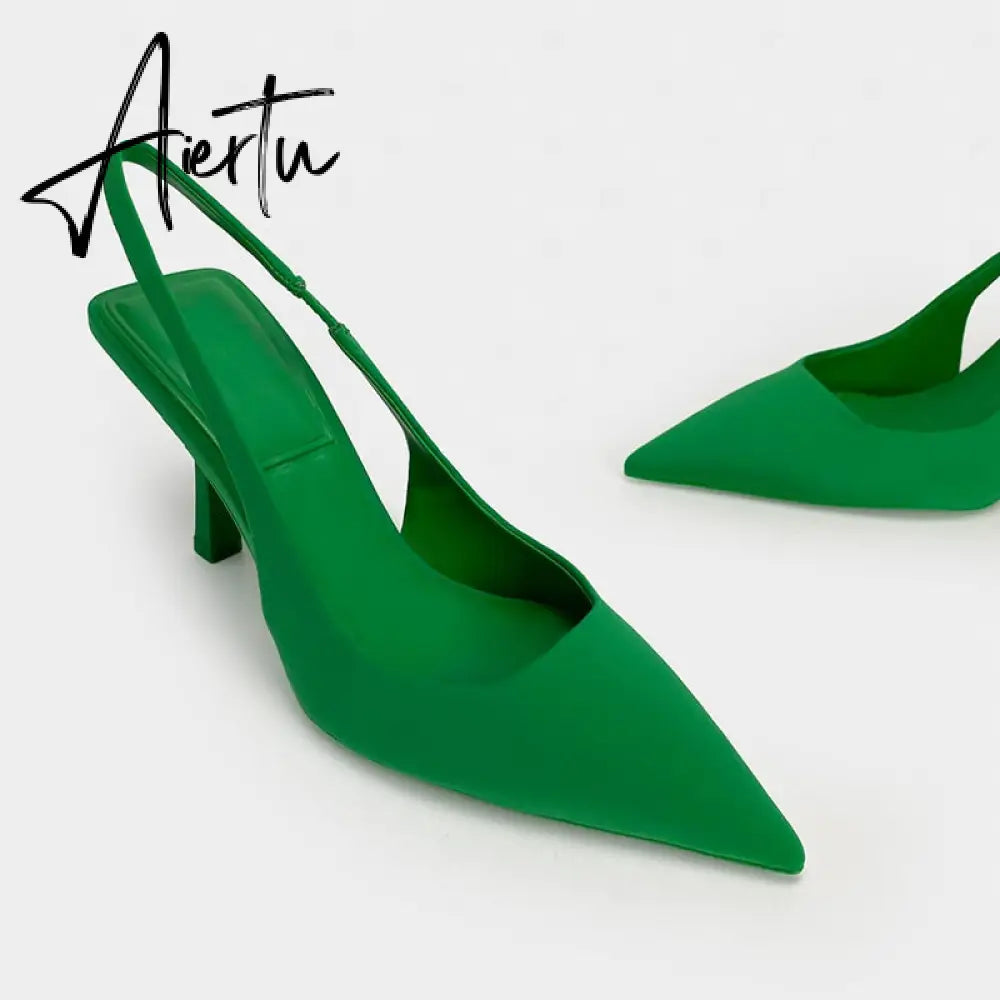 Aiertu High Heels Pointed Toe Lace-Up Shallow Mouth Slip On Women's High-Heeled Shoes Sexy Pump Sandals Ladies Spikes Gold Slip-On Beig Aiertu