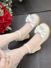 Aiertu High Heels Women Mary Janes Lolita Shoes Retro Dress Thick Pumps Summer Sandals New Party Bow Ladies Shoes Prom Zapatos Aiertu
