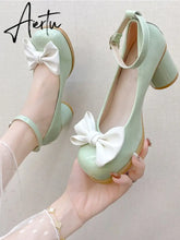 Aiertu High Heels Women Mary Janes Lolita Shoes Retro Dress Thick Pumps Summer Sandals New Party Bow Ladies Shoes Prom Zapatos Aiertu