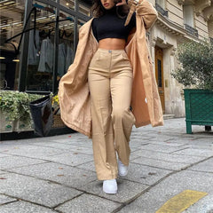Aiertu High Waist Solid Zip Up Botton Wide Leg Pants Autumn Winter Women Fashion Streetwear Casual Trousers Aiertu
