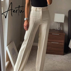 Aiertu High Waisted Casual White Trousers Women Brown Stright Pants Office Lady Korean Style Women Pantalones De Mujer Aiertu