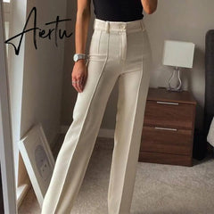 Aiertu High Waisted Casual White Trousers Women Brown Stright Pants Office Lady Korean Style Women Pantalones De Mujer Aiertu
