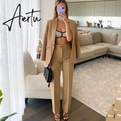 Aiertu High Waisted Casual White Trousers Women Brown Stright Pants Office Lady Korean Style Women Pantalones De Mujer Aiertu
