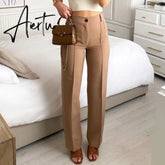 Aiertu High Waisted Casual White Trousers Women Brown Stright Pants Office Lady Korean Style Women Pantalones De Mujer Aiertu