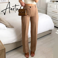 Aiertu High Waisted Casual White Trousers Women Brown Stright Pants Office Lady Korean Style Women Pantalones De Mujer Aiertu