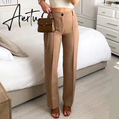 Aiertu High Waisted Casual White Trousers Women Brown Stright Pants Office Lady Korean Style Women Pantalones De Mujer Aiertu