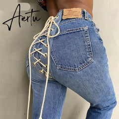 Aiertu High Waits Bandage Sexy Jeans Autumn Winter Women Fashion Streetwear Outfits Trousers Aiertu
