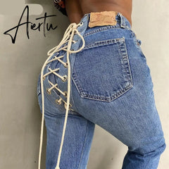 Aiertu High Waits Bandage Sexy Jeans Autumn Winter Women Fashion Streetwear Outfits Trousers Aiertu