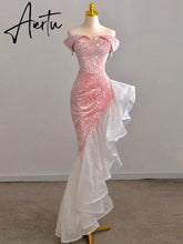 Aiertu Host Evening Dress Luxury Dress Party Sexy Skirt Bare Chest And Sleeveless Dress Party Bridal Toast Dress Pink Glitter Skirt Aiertu