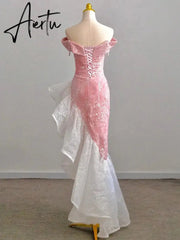 Aiertu Host Evening Dress Luxury Dress Party Sexy Skirt Bare Chest And Sleeveless Dress Party Bridal Toast Dress Pink Glitter Skirt Aiertu