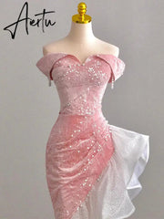 Aiertu Host Evening Dress Luxury Dress Party Sexy Skirt Bare Chest And Sleeveless Dress Party Bridal Toast Dress Pink Glitter Skirt Aiertu
