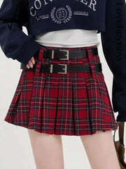 Aiertu Hot Girl Gothic Y2k Mini Skirt Women Korean Fashion Cute Short Skirt Female High Waist Double Belt High Sexy Plaid Skirts 2024 Aiertu