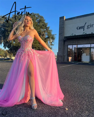Aiertu Hot Pink Prom Dresses Sexy Strapless Embroidered Prom Dress Party Dresses 2024 Custom Dress Aiertu