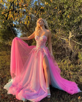 Aiertu Hot Pink Prom Dresses Sexy Strapless Embroidered Prom Dress Party Dresses 2024 Custom Dress Aiertu