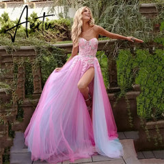 Aiertu Hot Pink Prom Dresses Sexy Strapless Embroidered Prom Dress Party Dresses 2024 Custom Dress Aiertu
