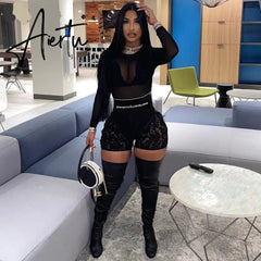 Aiertu Hugcitar Solid Lace Zip Up Bodycon Leggings Short Pants Summer Women Sexy Streetwear Tracksuit Aiertu